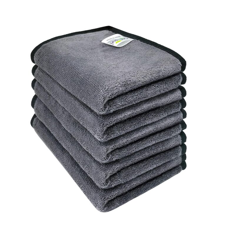 SOFTSPUN Microfiber Super Absorbent Small Wipes, 500 GSM 20X30 Cms 5 Pieces Grey! Silk Banded Edge Towel Set Extra Thick Microfiber Cleaning Cloths Perfect for Bike