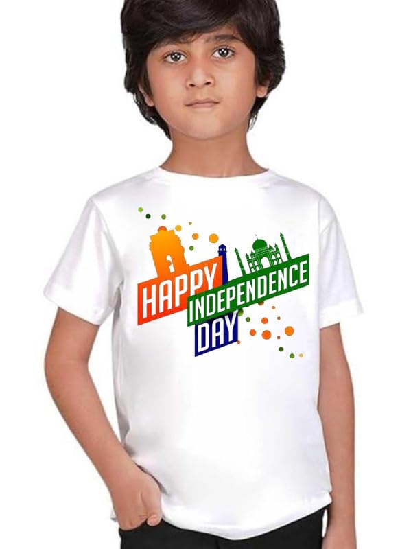 Unisex Independence Day Dress | White Printed T-Shirts Round Neck for Kids | Girl | Boy | Baby | RainbowT-Shirts for Infants and Kids (VJ-011)