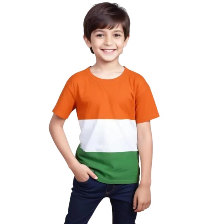 Kids Boys Indian Flag Tri-Color Republic Day Tiranga Cotton Half Sleeve T-Shirt