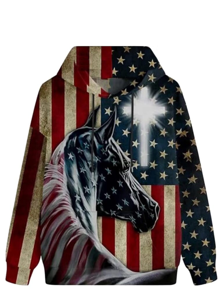 YELLOW TREE Unisex Printed American Flag Polyester Regular Fit Hoodie, USA Flag Witer Wear, Blue (Large)