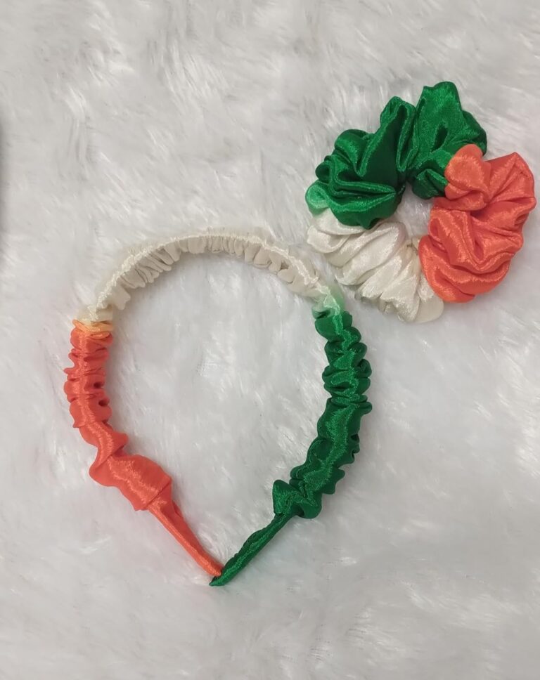 Tiranga Tricolor Hairband and Scrunchie for Women & Girls | Independence Day Hair Accessories | 15 August Republic Day Hairband Combo | Flag Themed Hair Set