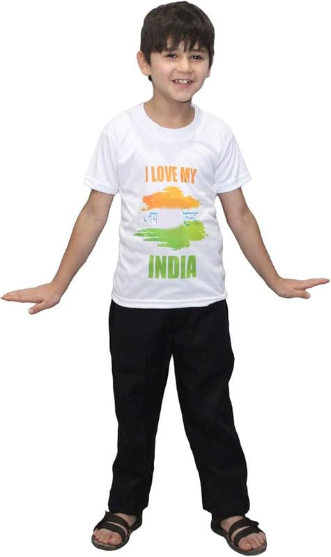 Kaku Fancy Dress White Printed T-Shirt for Independence & Republic Day T Shirt for Boys and Girls (Only T-Shirt)