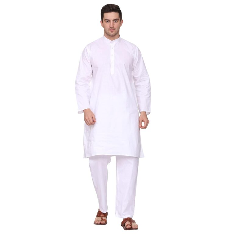 ITOS365 Men Cotton Kurta Pyjama Set Casual Regular Ethinic Wear Indian Dress White
