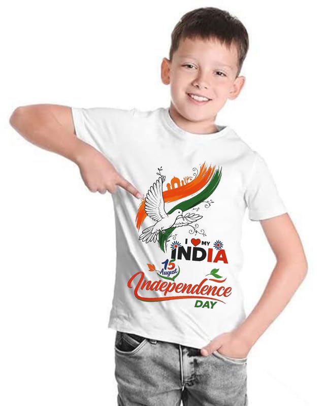 Unisex Independence Day RainbowT-Shirts| Republic Day White Printed T-Shirts Round Neck for Kids | Girl | Boy | Baby | for Infants and Kids (VJ-645)