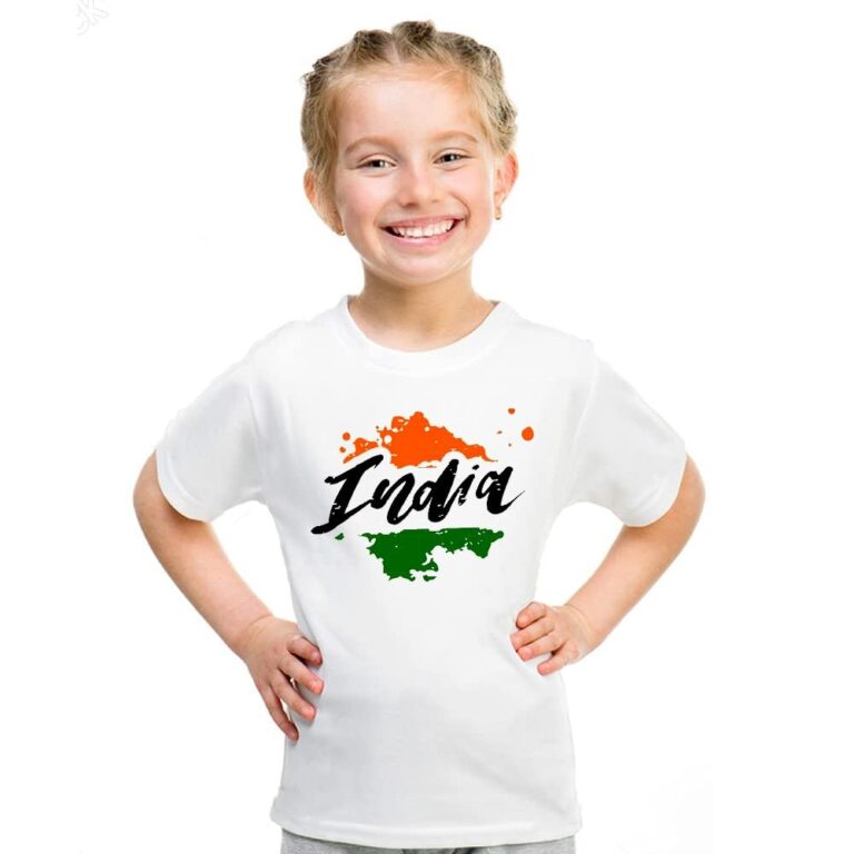 PrintEasy® India_Bharat Printed Cotton Round Neck Short Sleeve Regular Fit Kids T-Shirt for Girls (Design-01)
