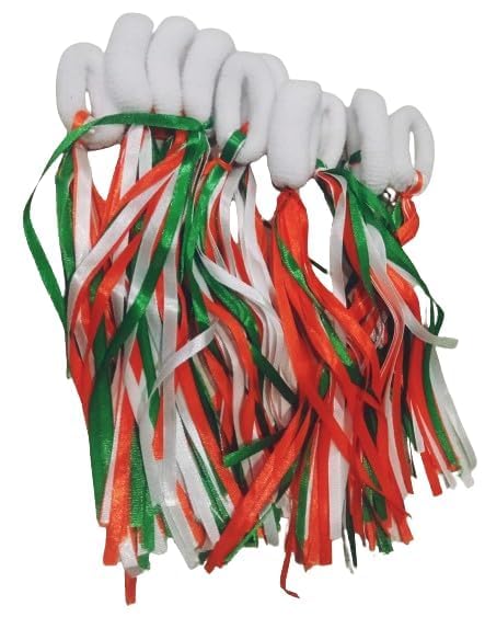 AR TAPES Tricolour Pom Pom & Ribbon Hair Band & Hand band for Independence Day Special and Republic day, Border, Celebration for Home & Office Orange White Green Elastic Hair Tie (pack of 2)