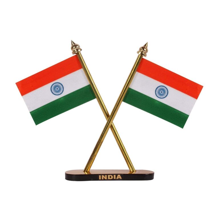 Jtku Handicraft01 Flag Indian Flag Hindustan Tiranga for Car Dashboard Table Home Decoration Decor Cross Design Stand – Double Sided Cross Flag Stand