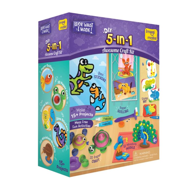 Imagimake 5-in-1 Awesome Craft Kit- Kids – Arts and Crafts for Kids Ages 6-8 || 5 Craft Techniques- 15+ Projects – Gift for 5, 6, 7, 8 Year Old Girls & Boys, Multi, Paper, Clay