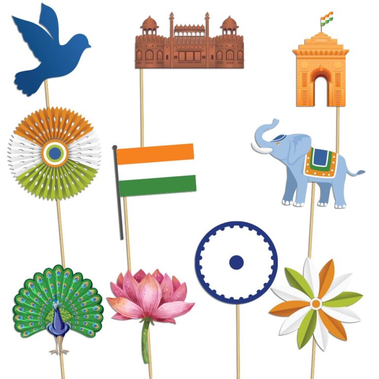 Festiko 10 Pcs Multicolor Independence Day Photobooth Props, Selfie Props for Parties & Celebrations, Easy to Assemble, Reusable