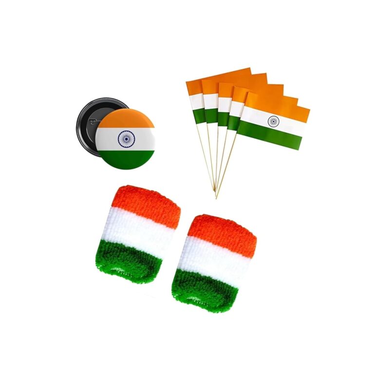 Tiranga Wrist Band Flags And Round Pin Badge