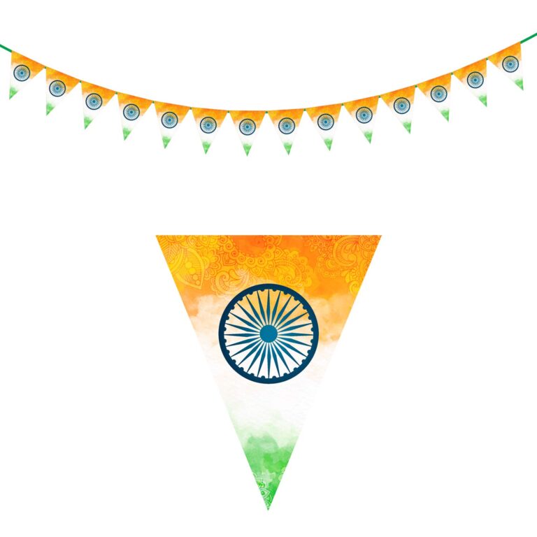 Party Propz Tricolour Pennant Banner – 1 Pc, 85 inches Happy Independence Day Decoration Items, Printed Triangle Pennants Banner, Tricolour Decoration Items, Independence Day Decor