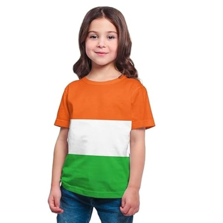 Girls Cotton Tricolor Tiranga T-Shirt | Half Sleeve Indian Flag Color Tee for Independence & Republic Day