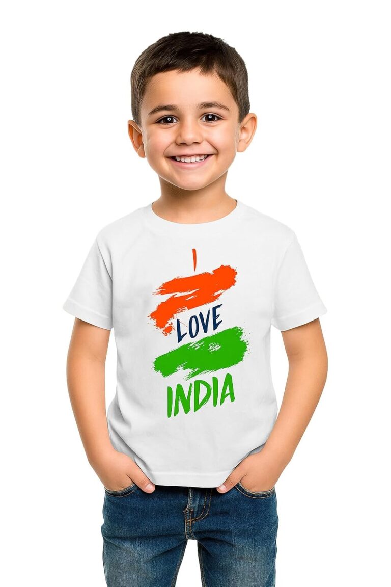 Independence Day T-Shirt for Kids Boys & Girls | Printed White T-Shirt | Baby, Toddler, Unisex Sizes | Half Sleeve Polycotton Tee for 15 August D-04