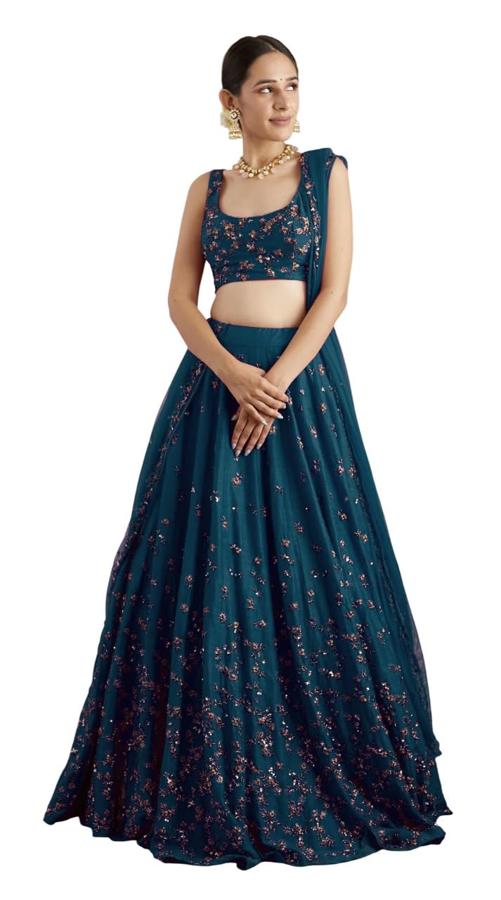 A To Z Cart Women’s Silk Embroidered Semi-Stitched Lehenga Choli Rotli LH-New
