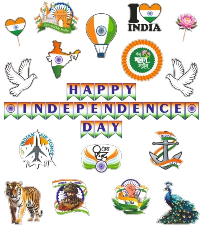 Atpata Funky Independence Day Decoration Kit – 16pcs India Theme Cutouts with Tricolor Happy Independence Day Paper Flags Banner – I Love My India TIranga Decorations for Office, School, and Home