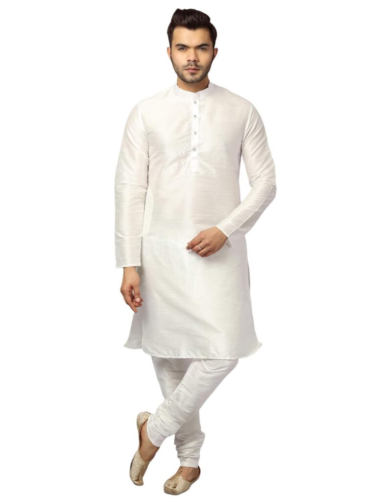 Uri and MacKenzie Banarasi Dupion Silk Solid Kurta Churidar Pyjama Set for Men