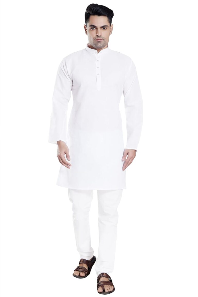 DIVISIVE Men’s Plain Cotton Blend Linen Slim Fit Kurta Pyjama Set