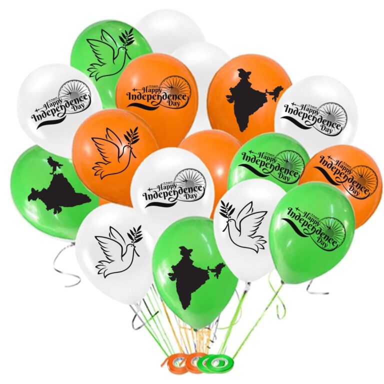 HK balloons 50Pcs Orange White Green Independence Day Special Printed Balloons Decoration Item Celebrations “Happy Independence Day” Printed Balloons Tiranga Balloon /15 August Decoration Items Rubber