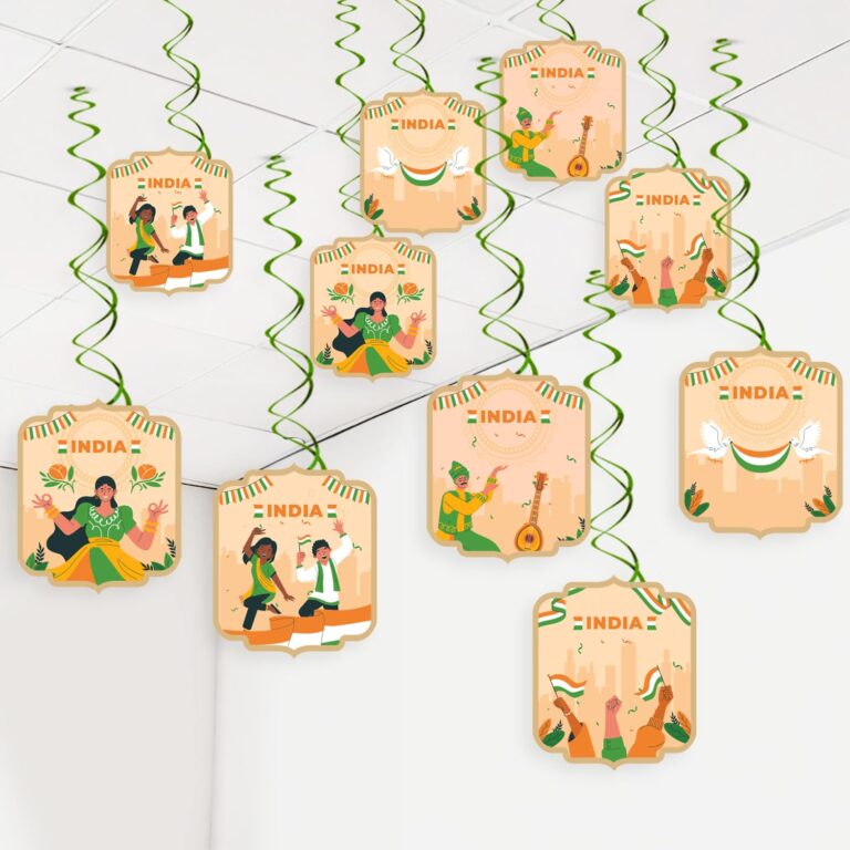 Party Propz Independence Day Decoration Items – 10 Pcs Independence Day Hanging with Swirls, Independence Day Cutouts, 15th August Decoration Items for Office, School, Home (Cardstock)