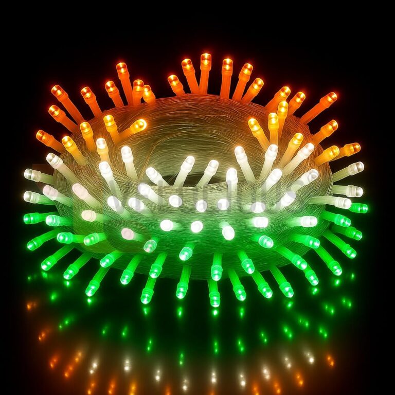 VELOCIOUS® 12 Meter Tricolor Tiranga LED Pixel String Light 40 ft for Indipendence Day, Republic Day Home Decoration.Heavy Duty Copper Led Pixel String Light Rice String (Tricolor)-Pack of 1