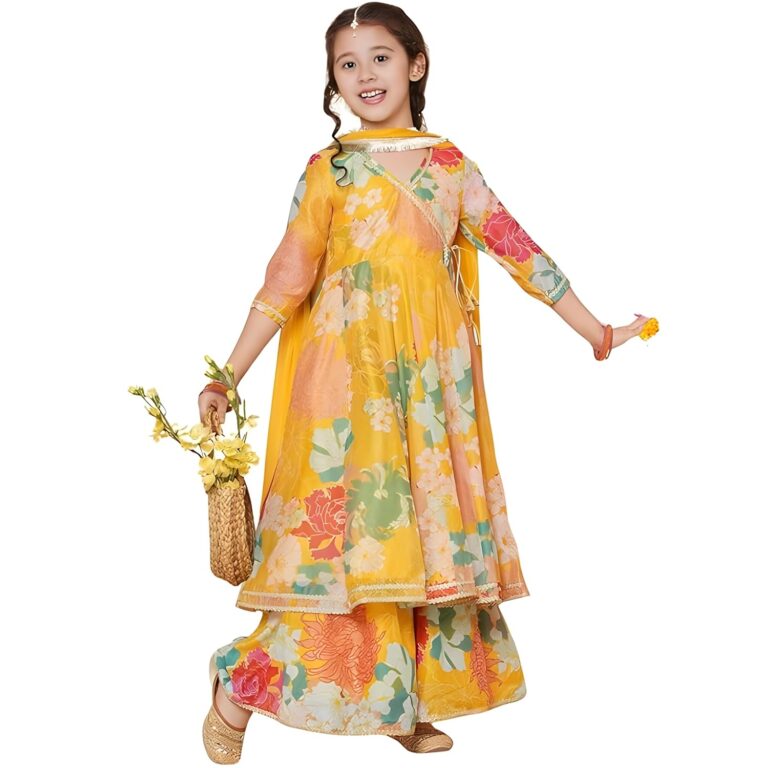 Naixa Girls Rayon Fabric Floral Printed 3/4 Sleeve Sharara Dress Set For All Occasion salwar suit