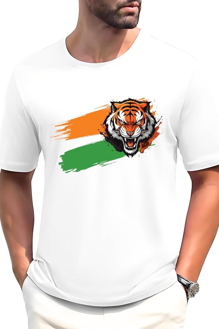 Graphic Printed T-Shirt for Unisex Indian Tricolor Creative Artwork Tshirt | Casual Half Sleeve Round Neck T-Shirt | 100% Cotton |