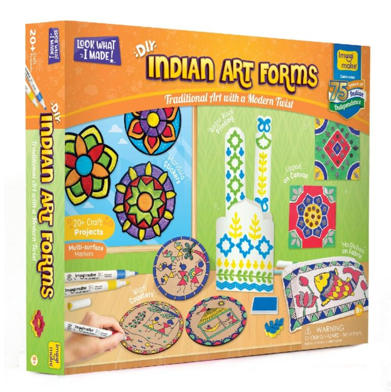 Imagimake Learn Indian Art Forms-Arts and Craft DIY Kit for Kids, Ages 8-12, 5 Indian Art Forms-Madhubani, Warli, Lippan, Mandala & Block Printing, Perfect DIY Craft Kit for Kids