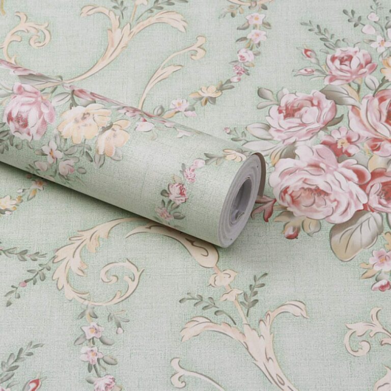 wolpin Wall Stickers DIY Decals Wallpaper (45 x 500 cm) Damask Flower Self Adhesive, Sage Green