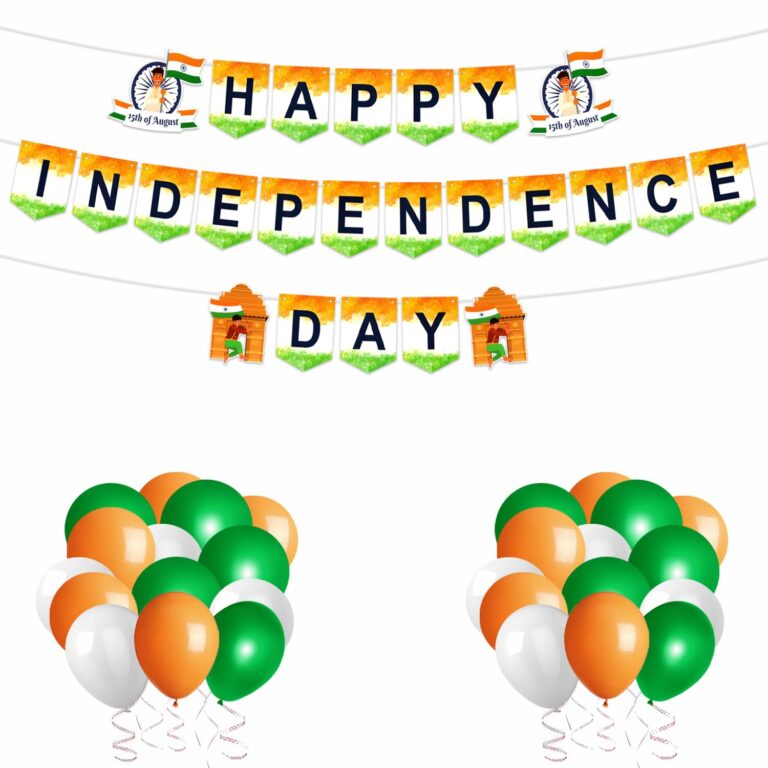 Rozi Decoration Happy Independence Day Decorations Items with Banner & Tri Color Latex Balloons Set of 32 Pcs Independence Day Decoration Items for Home, Office, School Party 15 August Decorations