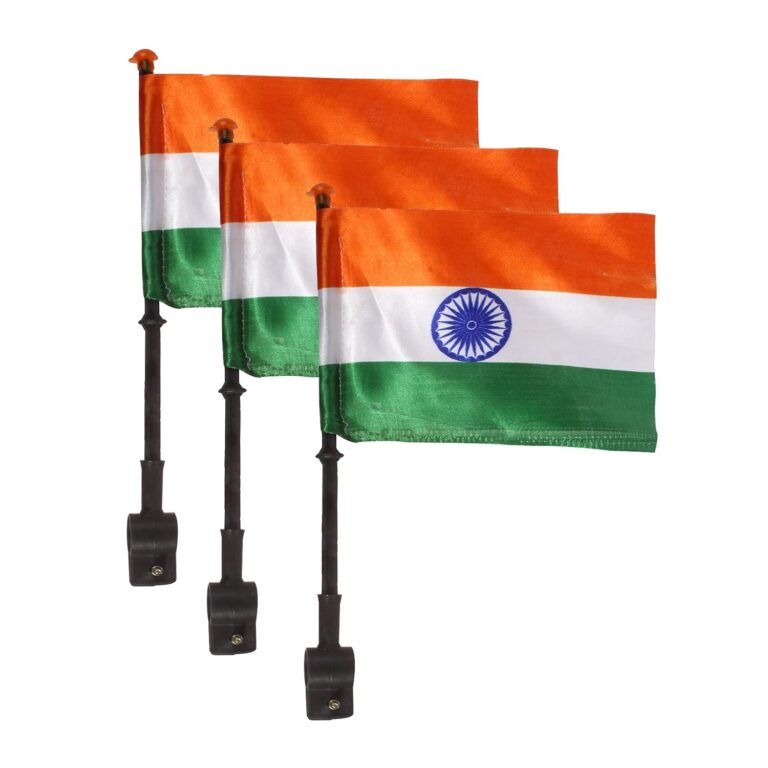 Dhwaj Flag Indian Tricolor Flag for Bikes and Activa – National Roto Flag for Vehicles with Stand – Pack of 3 Flags