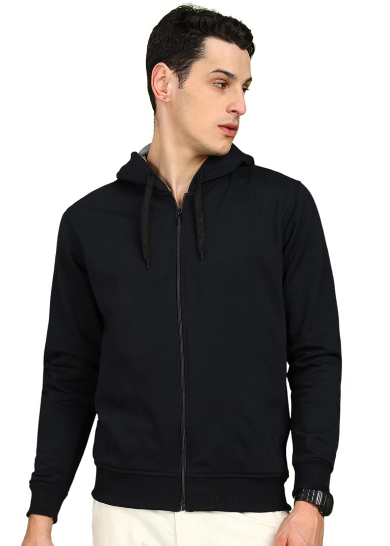 Alan Jones Clothing Men’s Solid Zipper Hooded Sweatshirt | Ribbed Hem, Lined Hood, Side Pockets, Durable Zip | Sizes S to 5XL | Multiple Colors