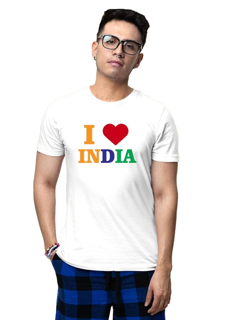 Printabulous I Love My India T-Shirt Pure Cotton Half Sleeve Round Neck T-Shirts for Adult D1