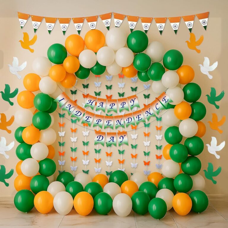 The Banner Company Independence Day Decoration Kit – 45 pcs Tricolor Balloons, Flag Banner, Pigeon cutouts, Happy Independence Day Banner (Independance Decoration Combo 3)