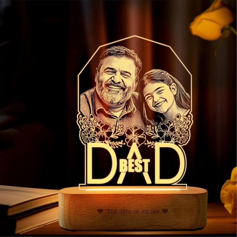 ZOCI VOCI Best Dad – Personlized Fathers Day Gift – Personalized Lamp with Photo & Best Dad Quote | Perfect Happy Father’s Day Gift for Papa, Grandpa, Father in Law, Son, Son in Law (Warm Light)