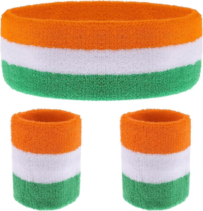 Indian Flag Sweatband Set, 1 Headband and 2 Wristbands, Tricolour Sports Accessories Independence Day/Republic Day Special Indian National
