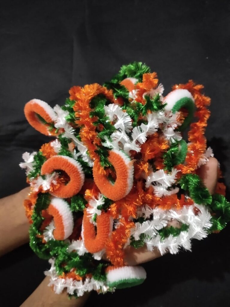 Indian Flag Tricolour Hair Rubber Bands, Independence Day Decorative Hair Accessories (PACK OF 12 kids)