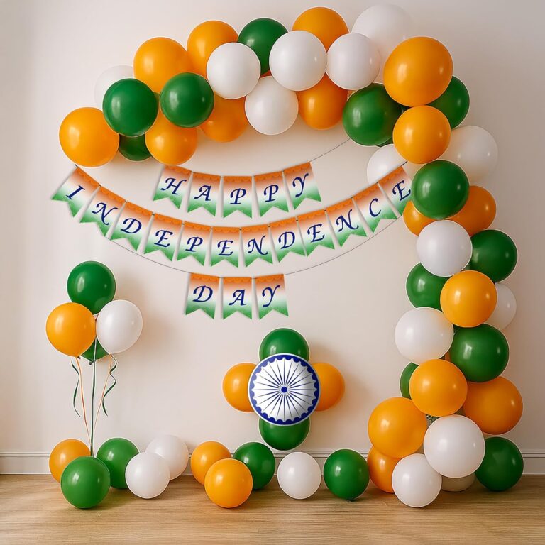 The Banner Company Independence Day Decoration Kit – 45 pcs Tricolor Balloons, Flag Banner, Pigeon cutouts, Happy Independence Day Banner (Independance day Combo 7)