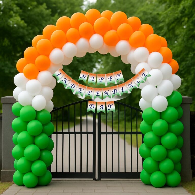 Party Box Independence Day Decoration Set with Tricolour Balloons and Happy Independence Day Banner, Indian Flag Theme Party Supplies