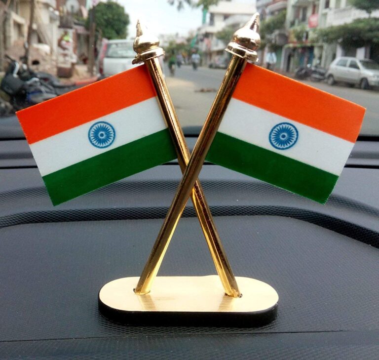 OPZET INDIA Double Sided Indian Flag Cross Design Dashboard Stand for Cars, Tables