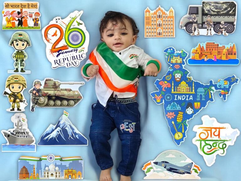 TodFod 20+ Pcs Republic Day Theme Photo Booth Cards/Props for Kids, New Born, 26 January Props for Photoshoot Celebrations Decorations Republic Day Cardstock