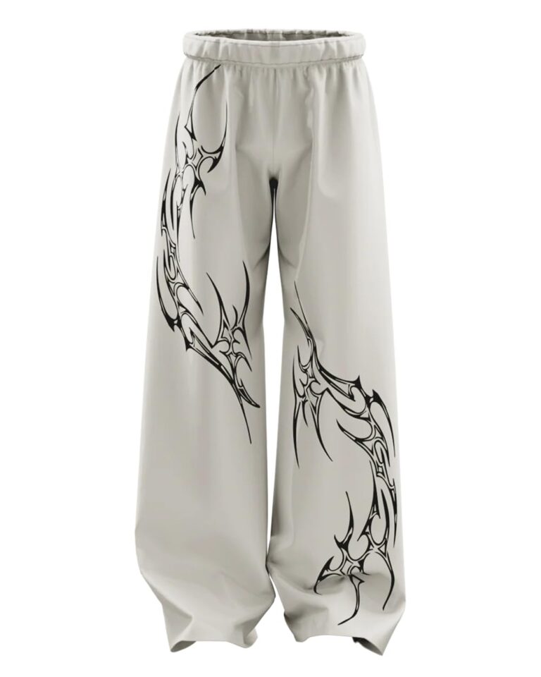 LEGASUS Aesthetic Gothic Wide Leg Pants for Men | Tribal Print Baggy Streetwear | Oversized Track Pants with Elastic Waist | Black and White Relaxed Fit Bottoms