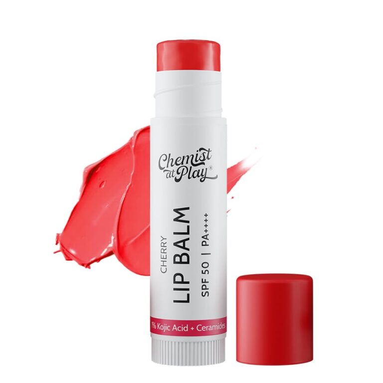 Chemist At Play’s Cherry Lip Balm| Repairs Chapped Lips Brightens Dark Lips | 1% Kojic Acid| SPF 50 PA++++| For men and women| 4.5gm