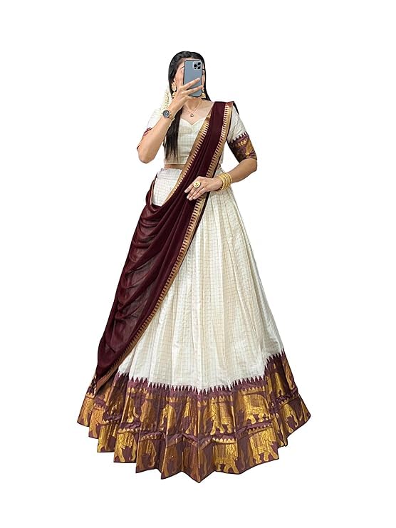 ZITON Women’s Indian Traditional Kanjivaram Silk Pure Weaving Lehenga Choli Along With Dupatta And Blouse Piece, Half Saree (Unstitched)