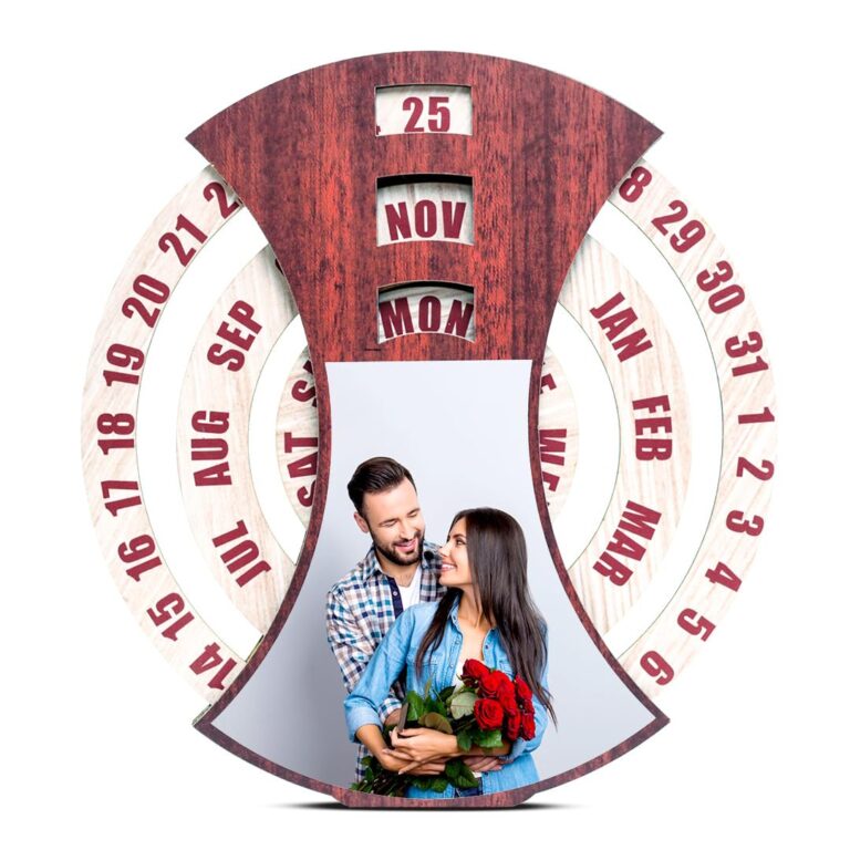 MUSHA Lifetime Wooden 1 Photo Calendar | Personalized Sublimation Photo Keepsake – Customizable Desk Calendar for Home or Office