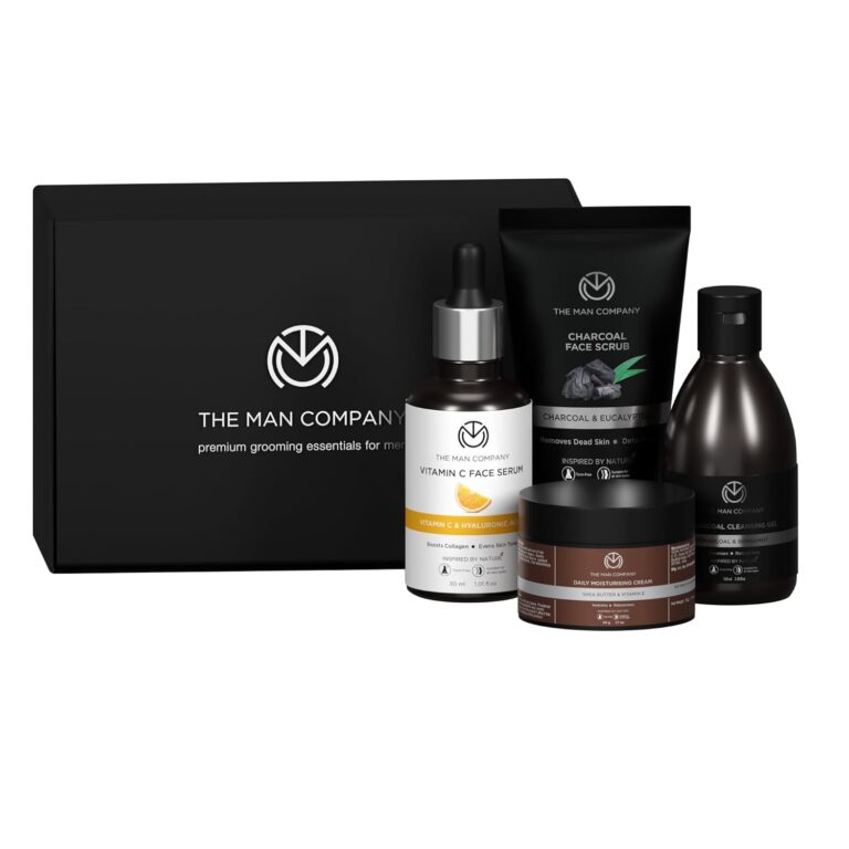 The Man Company on Point Facial Kit with Vitamin C Serum, Charcoal Face Wash & Face Scrub, daily Moisturizing Cream | Soft & Supple Skin | Anniversary gift set | Diwali gift set | Gift Set for Him