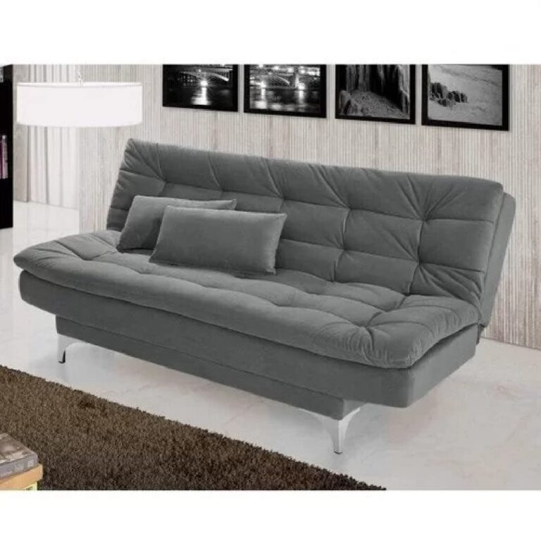 AMATA Eagle 3 Seater Sofa Cum Bed Grey Suede Velvet with Two Cushions Perfect for Home Living Office Room and Guests (Grey, Medium)(3 yrs Warranty)