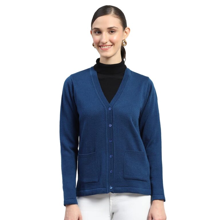 Monte Carlo Women’s Regular Fit Cardigan | Solid Pattern with Button Closure | Full Sleeve V-Neck Cardigan for Women
