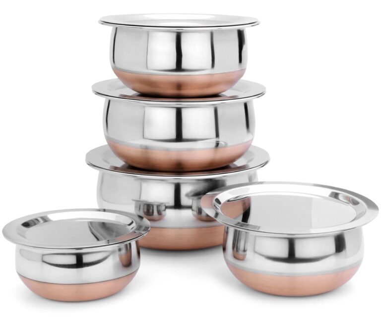 LiMETRO STEEL Set Of 5 Copper Bottom Stainless Steel Handi Set/Cookware Set With Lid (Capacity : 0.5 Ltr, 0.75 Ltr,, 2000 , 1000 , 1500 , 500 , 750 Ml, 2000 , 1000 , 1500 , 500 , 750 Ml)