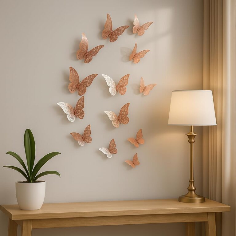 Xtore ® Congealed Paper Metallic Finish Home Decor 3D Butterfly with Sticking Pads (Rose Gold) -Set of 12 Pcs