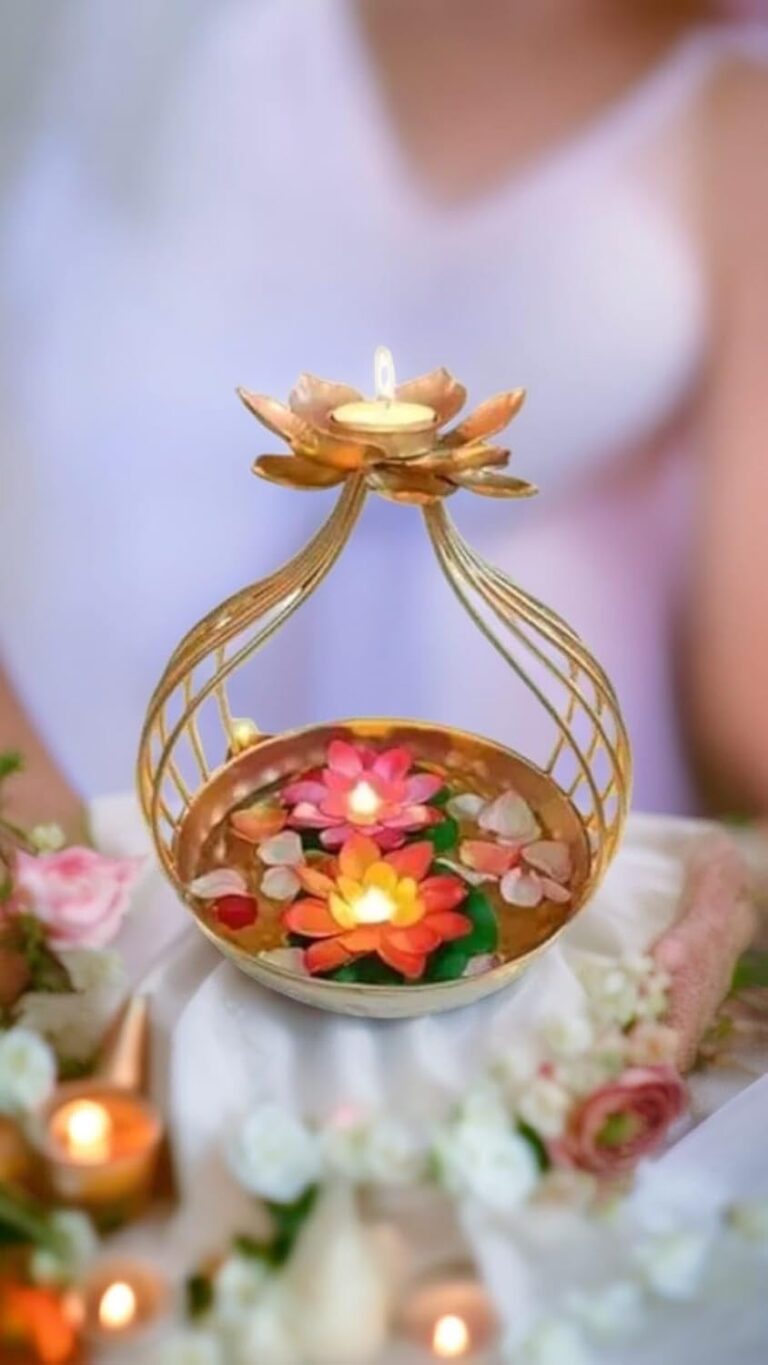 SPARKLINE CO. Handcrafted Diya Shape Flower Decorative Urli Bowl for Home Perfect for Floating Flowers and Tea Light Candles Ideal Home and Table Decor Diwali Decoration Items Potpourri Bowl